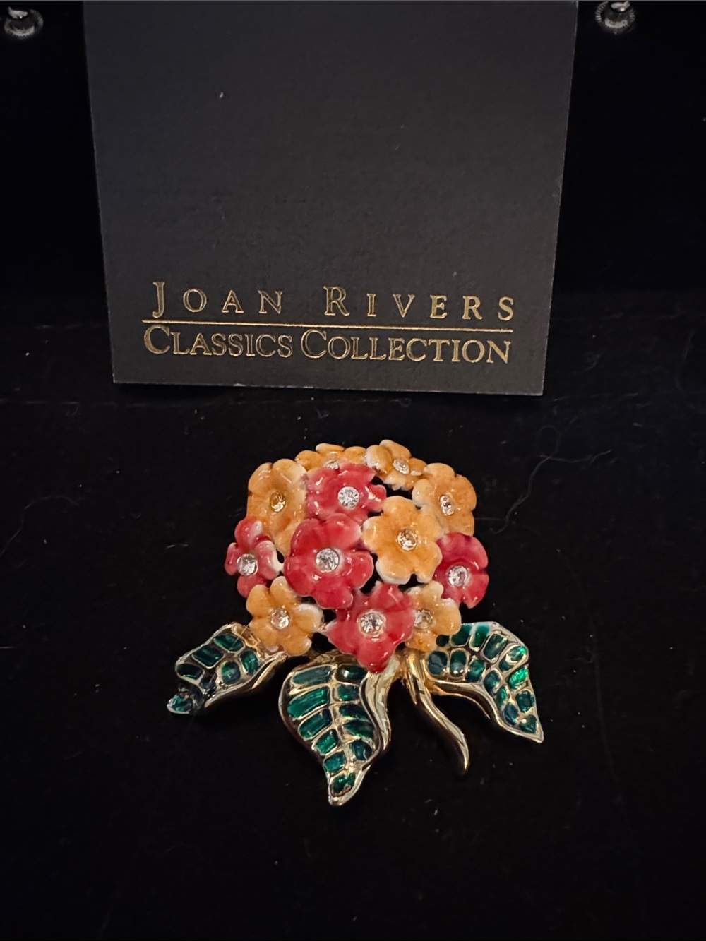 Joan Rivers Multicolor Enamel Floral Cluster Brooch in Red, Orange & Green